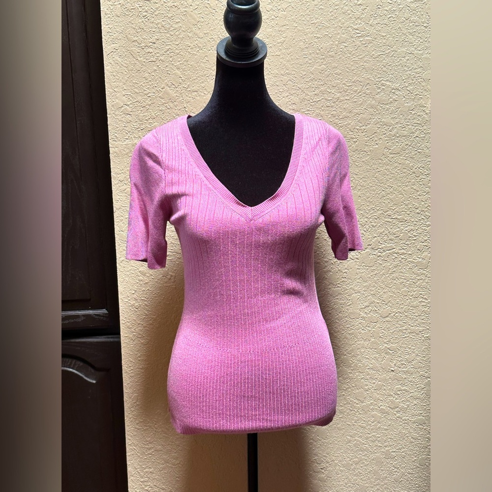 White House Black Market Pink V-Neck Women's Top
